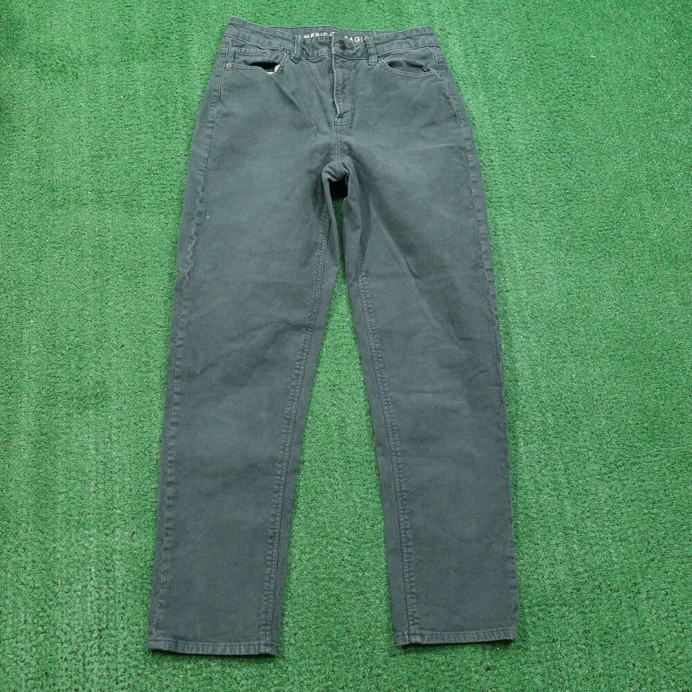 AMERICAN EAGLE STRETCH MOM STRAIGHT JEAN GREEN CORDUROY PANTS‎ WOMENS 2